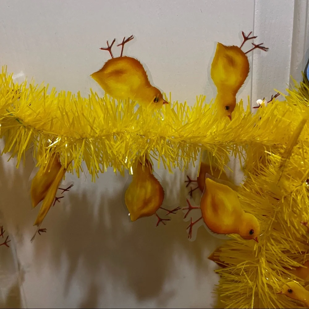 🐰‎ SET of 2! Happy Easter Tinsel Garland • Yellow with Yellow Bunnies • 18ft